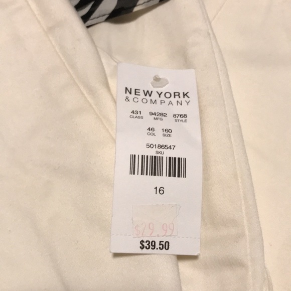 NWT New York & Company cream cuffed pants zebra patterned scarf belt Size 16 - Picture 2 of 9